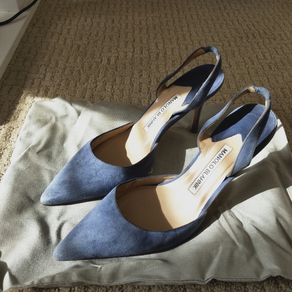 Manolo Blahnik Suede Blue Slingbacks